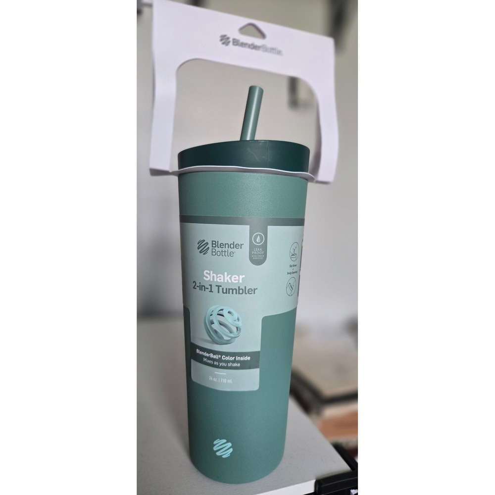 BlenderBottle 24oz Shaker 2-in-1 Tumbler Sea Glass Insulated Stainless Steel